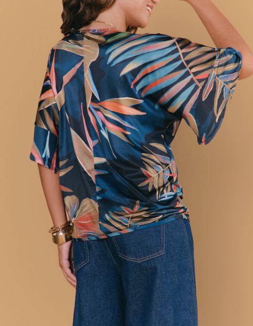 Blusa Estampada Jardim Majorelle - Azul Marinho