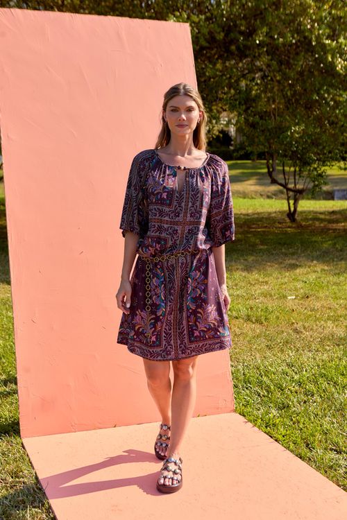 Vestido Curto Lenço Lurex - Uva