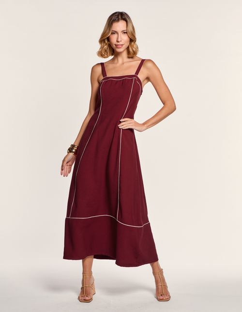 Vestido Midi Vivos Recortes - Vinho