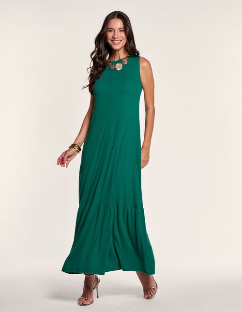 Vestido Longo Marias Decote Canoa - Verde Garrafa