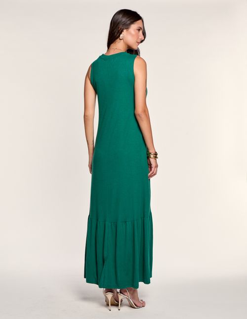 Vestido Longo Marias Decote Canoa - Verde Garrafa