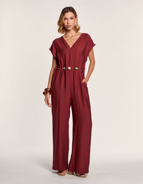 Macacão Detalhe em Resina na Cintura - Vinho