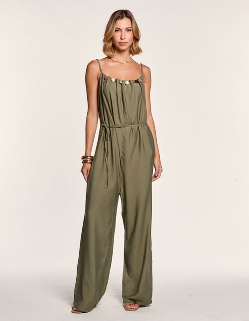 Macacão Decote Franzido Detalhe Resina - Verde