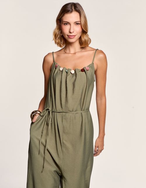 Macacão Decote Franzido Detalhe Resina - Verde