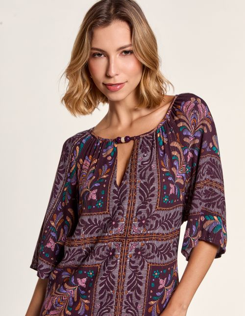 Vestido Curto Lenço Lurex - Uva