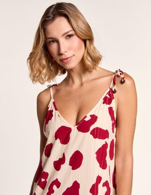 Vestido New Longo Estampado Lurex Onça - Areia / Vinho