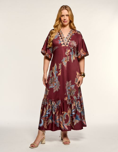 Vestido Longo Estampado Boho Color - Vinho