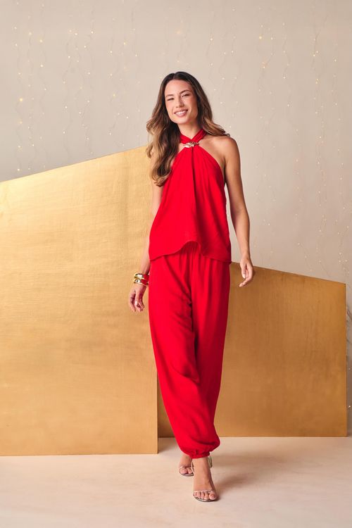 Blusa Frente Única Detalhe Metal - Vermelho