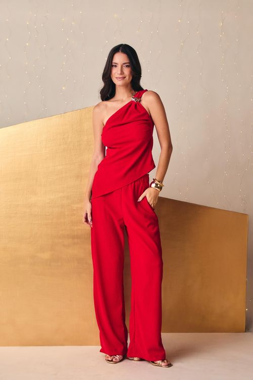 Blusa Ombro Só Com Detalhe Fivela - Vermelho