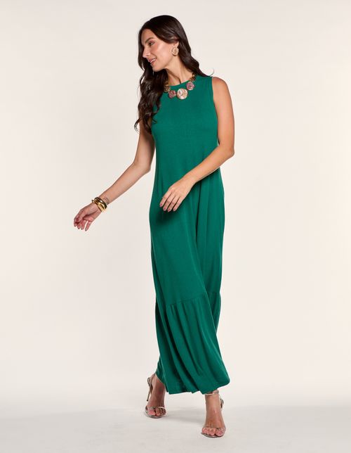 Vestido Longo Marias Decote Canoa - Verde Garrafa