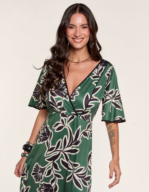 Vestido New Longo Estampado Artemis - Verde Continental