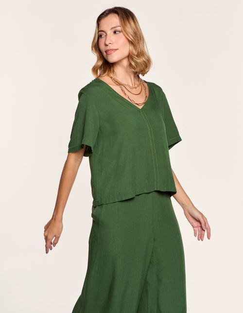 Blusa Manga Curta Detalhe Vivos - Verde Continental