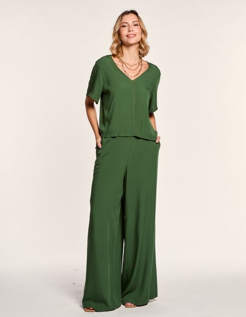 Calça Pantalona Detalhe Vivos - Verde Continental