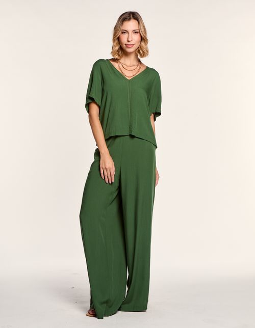 Blusa Manga Curta Detalhe Vivos - Verde Continental