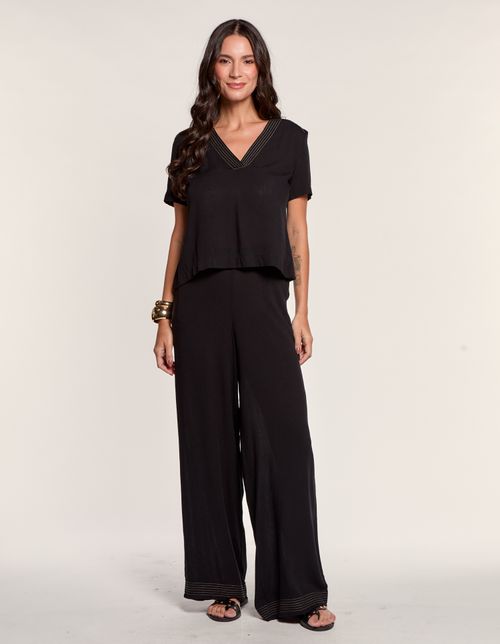 Blusa Decote v Pespontos - Preto