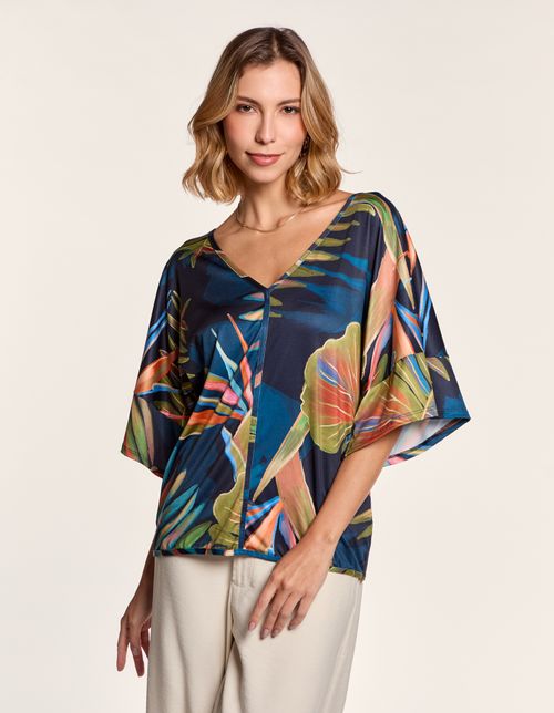 Blusa Estampada Jardim Majorelle - Azul Marinho