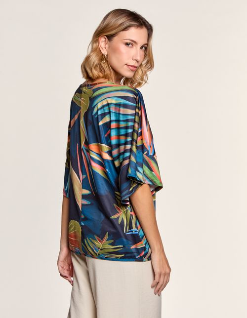 Blusa Estampada Jardim Majorelle - Azul Marinho