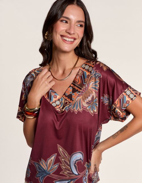 Blusa Estampada Boho Color - Vinho