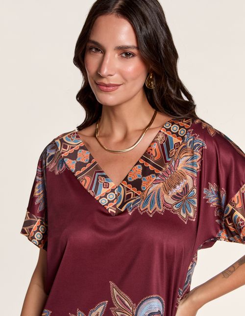 Blusa Estampada Boho Color - Vinho
