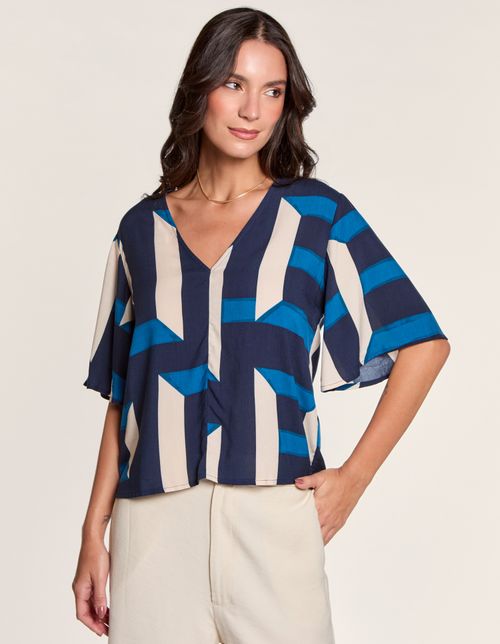 Blusa Estampada Geo Blue - Azul Marinho