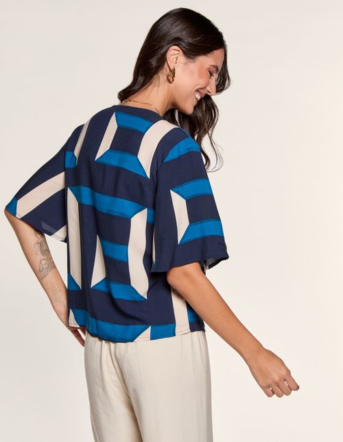 Blusa Estampada Geo Blue - Azul Marinho