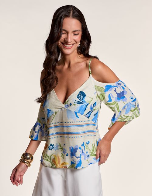 Blusa Estampada Floral Brisa - Off White