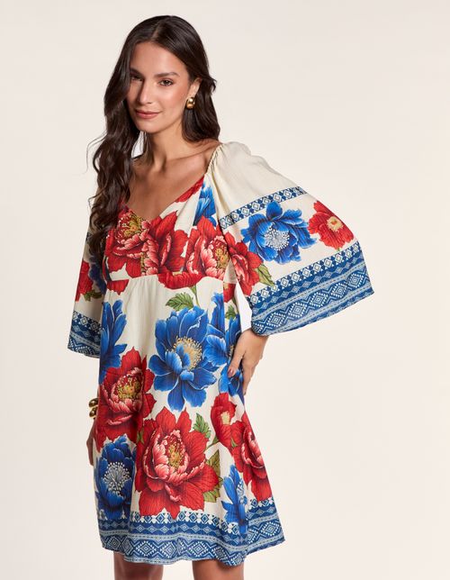 Vestido Curto Estampado Penny - Off White