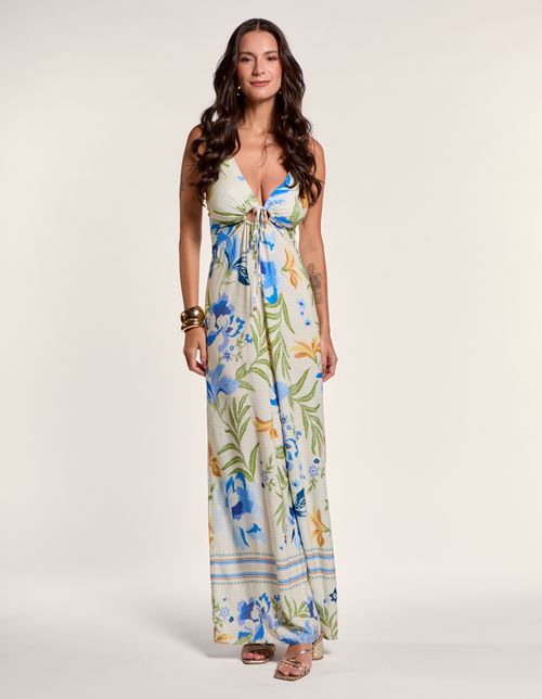 Macacão Estampado Floral Brisa - Off White