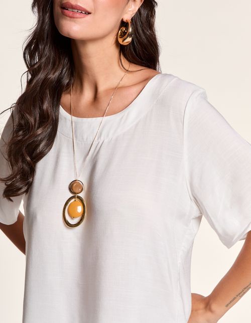 Colar Longo Resina Metal Oval - Dourado