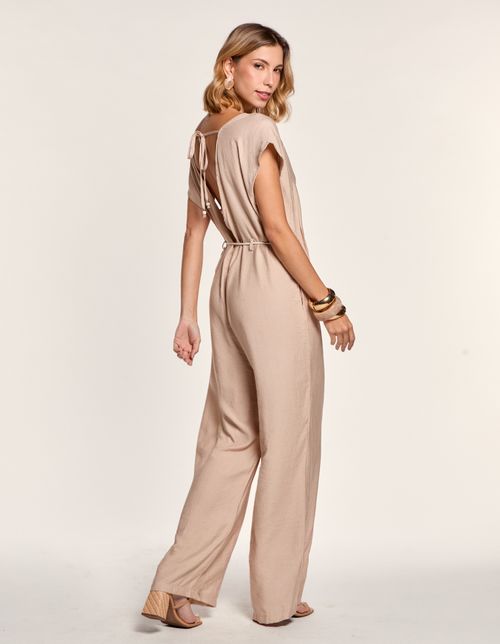 Macacão Detalhe em Resina na Cintura - Bege