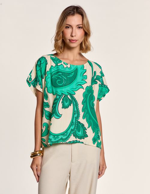 Blusa Estampada Jade Lurex - Off White