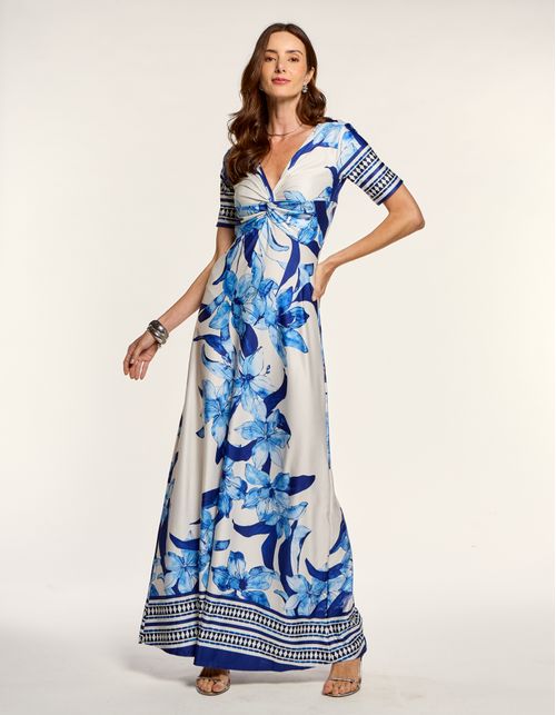 Vestido Longo Estampado Floral Aquarela - Off White