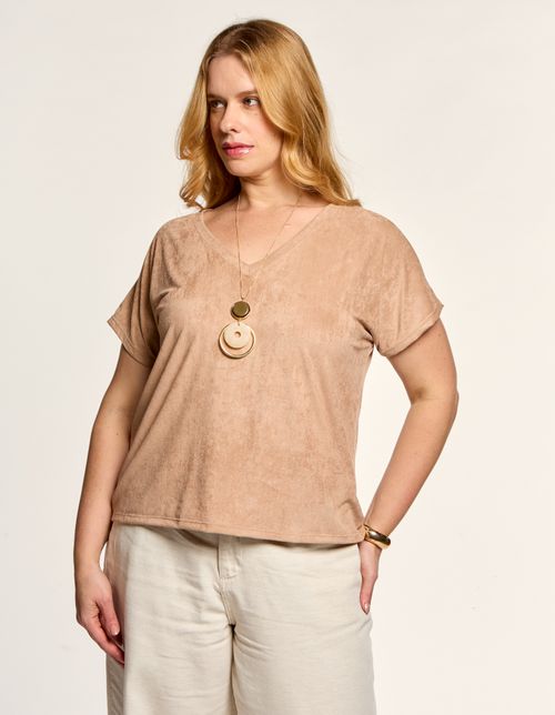 Blusa Gola v Suede - Bege