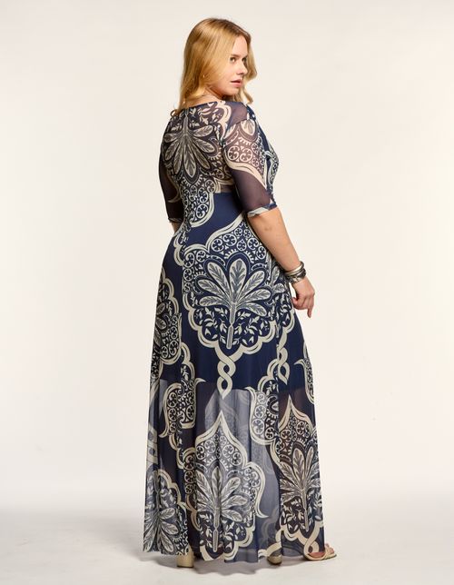 Vestido Longo Estampado Latifa - Azul Marinho