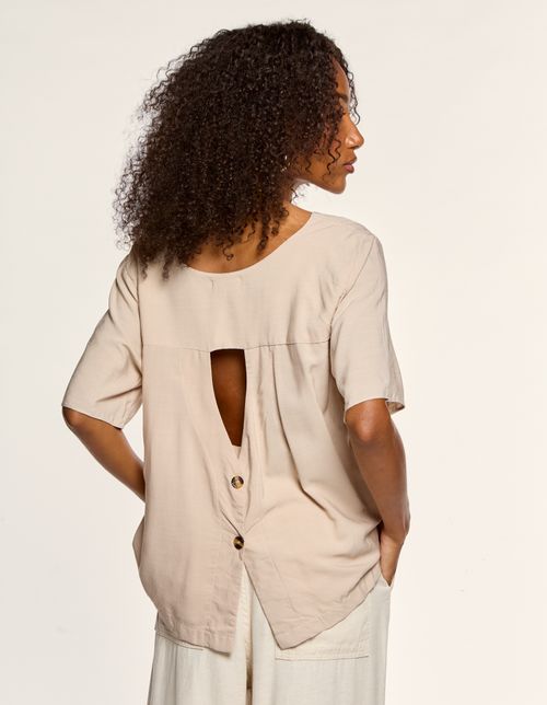 Blusa Ampla Detalhe Botões - Areia