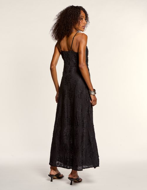 Vestido Midi Detalhes Bordados - Preto