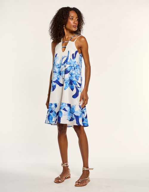 Vestido Curto Estampado Floral Aquarela - Off White