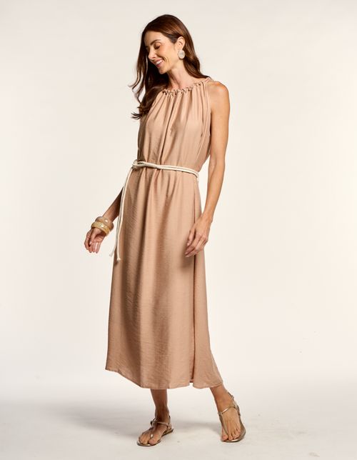 Vestido Detalhe Amarração Corda - Caqui