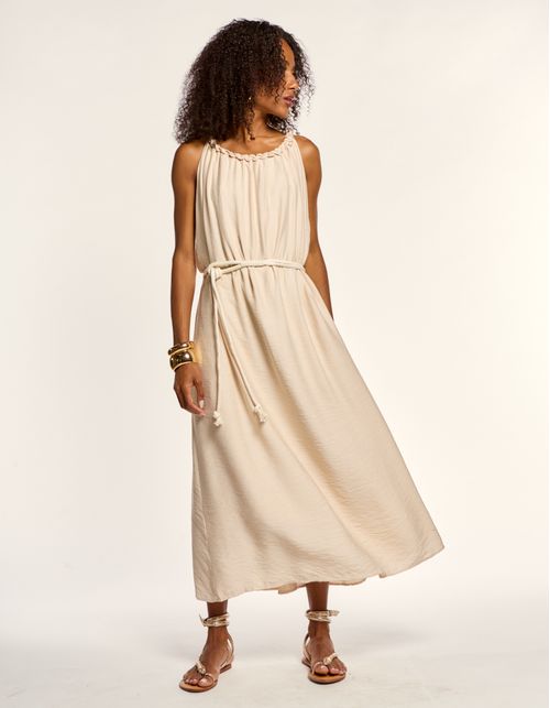 Vestido Detalhe Amarração Corda - Areia