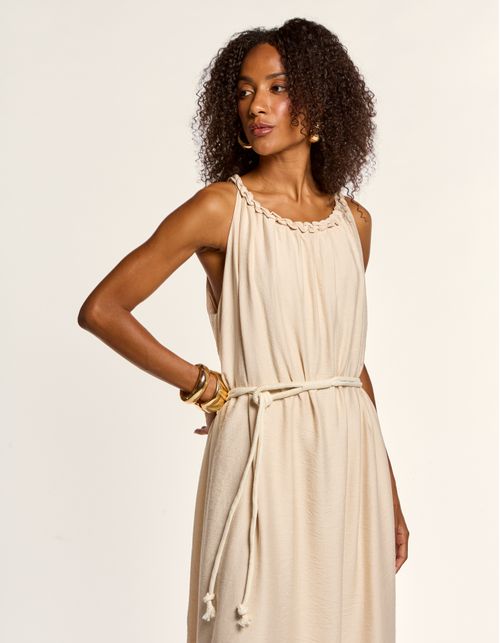 Vestido Detalhe Amarração Corda - Areia