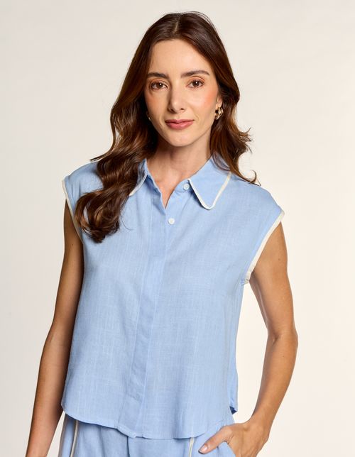 Blusa Sem Manga Vivo Contrastante - Azul Claro
