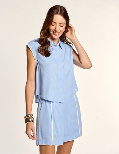 Blusa Sem Manga Vivo Contrastante - Azul Claro