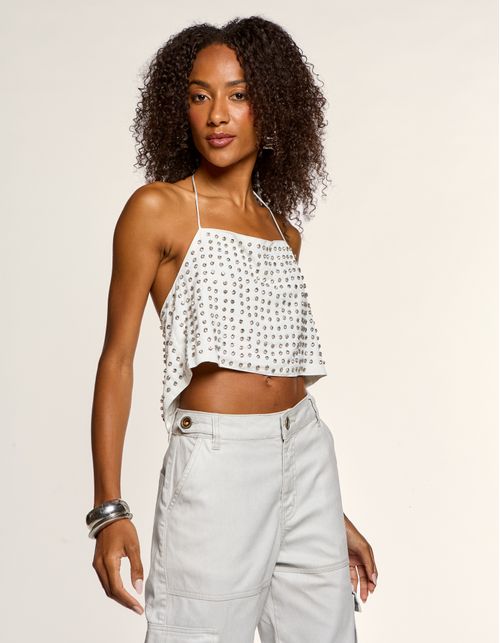 Cropped Brilhos Amarração - Branco