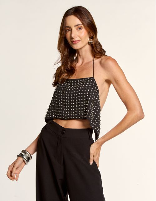 Cropped Brilhos Amarração - Preto