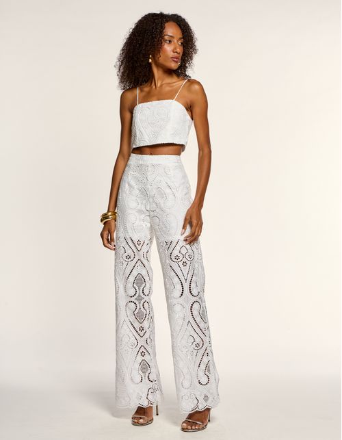 Calça Pantalona Laise Ornamental - Branco