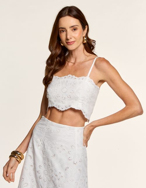Cropped Laise Flores - Branco