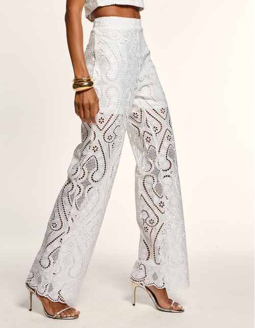 Calça Pantalona Laise Ornamental - Branco