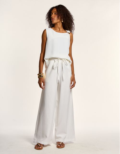 Calça Pantalona Colors Cós Elástico - Branco