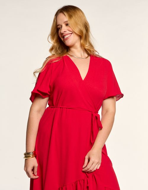 Vestido Midi Decote Transpasse Marias - Vermelho