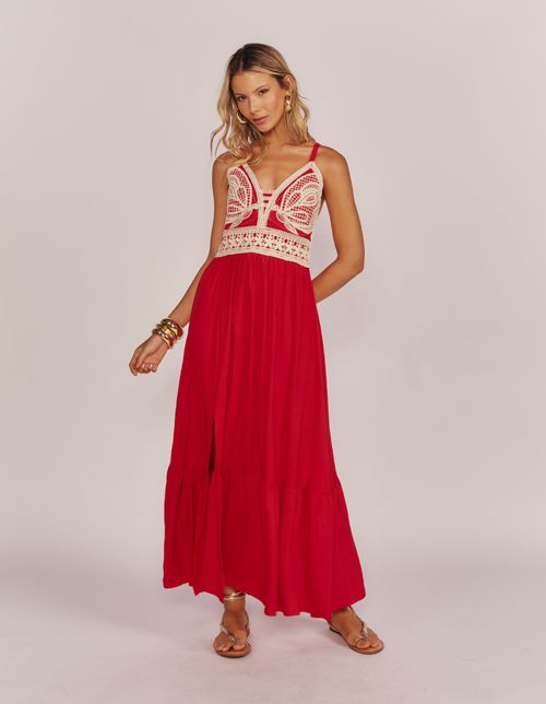 Vestido Longo Busto Renda - Vermelho